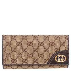 Authentic Gucci GG Brown Leather & Canvas New Britt Bi-Fold Wallet