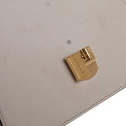 Pre Owned Gucci Off White Leather Mini Web Chain Sylvie Top Handle Bag