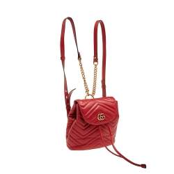 Pre Owned Gucci Red Quilted Leather GG Marmont Backpack
