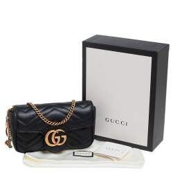 Pre Owned حقيبة كتف غوتشي مارمونت جي جي ميني سوبر جلد مبطن أسود