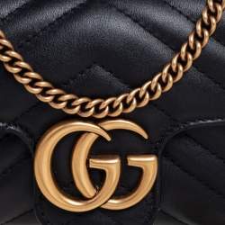 Pre Owned حقيبة كتف غوتشي مارمونت جي جي ميني سوبر جلد مبطن أسود