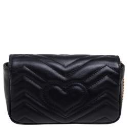 Pre Owned حقيبة كتف غوتشي مارمونت جي جي ميني سوبر جلد مبطن أسود