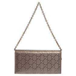 Gucci Metallic Purple GG Imprime Canvas Wallet on Chain 