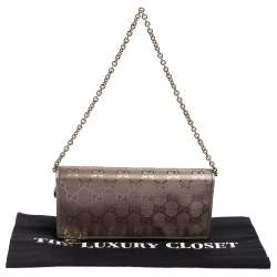 Gucci Metallic Purple GG Imprime Canvas Wallet on Chain 