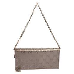 Gucci Metallic Purple GG Imprime Canvas Wallet on Chain 