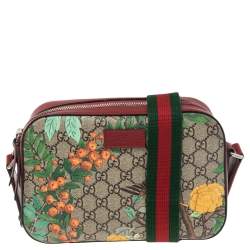 Pre Owned حقيبة كتف غوتشي كاميرا جلد وكانفاس سوبريم GG بطبعة تيان أحمر / بيج