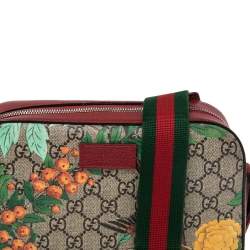Pre Owned حقيبة كتف غوتشي كاميرا جلد وكانفاس سوبريم GG بطبعة تيان أحمر / بيج
