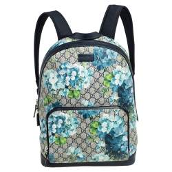 Gucci Backpack GG Supreme Blooms Medium Blue in Coated Canvas with