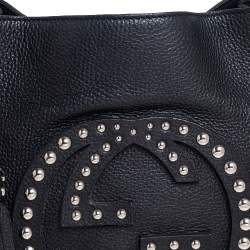 Gucci Black Pebbled Leather Medium Studded Soho Chain Tote