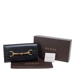 Pre Owned محفظة غوتشي كونتينينتال جلد أسود مزين هورسبيت