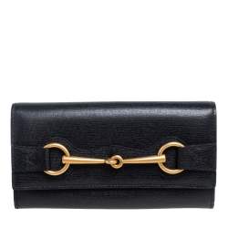 Pre Owned محفظة غوتشي كونتينينتال جلد أسود مزين هورسبيت