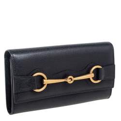 Pre Owned محفظة غوتشي كونتينينتال جلد أسود مزين هورسبيت