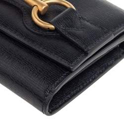 Pre Owned محفظة غوتشي كونتينينتال جلد أسود مزين هورسبيت