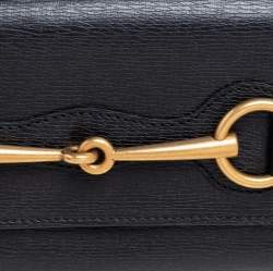 Pre Owned محفظة غوتشي كونتينينتال جلد أسود مزين هورسبيت