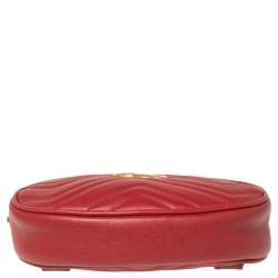 Pre Owned Gucci Red Matelassé Leather GG Marmont Belt Bag