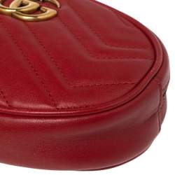 Pre Owned Gucci Red Matelassé Leather GG Marmont Belt Bag
