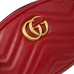Pre Owned Gucci Red Matelassé Leather GG Marmont Belt Bag