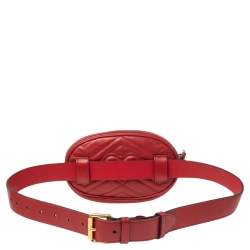 Pre Owned Gucci Red Matelassé Leather GG Marmont Belt Bag