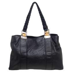 Gucci Black Leather Medium Bamboo Bar Tote