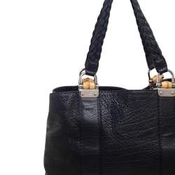 Gucci Black Leather Medium Bamboo Bar Tote