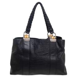 Gucci Black Leather Medium Bamboo Bar Tote