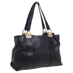 Gucci Black Leather Medium Bamboo Bar Tote