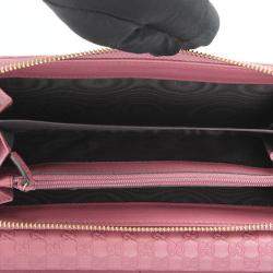 Pre Owned Gucci Pink Calf Leather Microguccissima Organizer Wallet