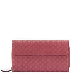 Pre Owned Gucci Pink Calf Leather Microguccissima Organizer Wallet
