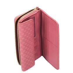 Pre Owned Gucci Pink Calf Leather Microguccissima Organizer Wallet