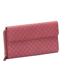 Pre Owned Gucci Pink Calf Leather Microguccissima Organizer Wallet