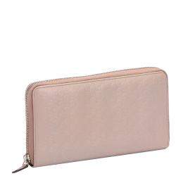 Pre Owned Gucci Pink Calf Leather Microguccissima Long Wallet