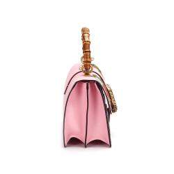 Pre Owned Gucci Pink Calf Leather Medium Bamboo Dionysus Embroidered Top Handle Bag