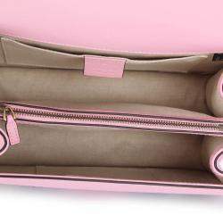 Pre Owned Gucci Pink Calf Leather Medium Bamboo Dionysus Embroidered Top Handle Bag