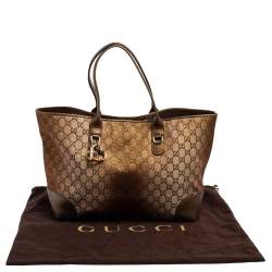 Pre Owned Gucci Bronze/Beige GG Shimmer Canvas and Leather Medium Heart Bit Charm Tote