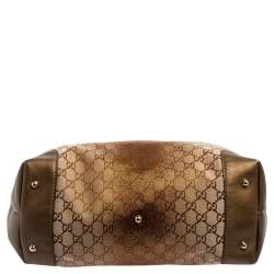 Pre Owned Gucci Bronze/Beige GG Shimmer Canvas and Leather Medium Heart Bit Charm Tote