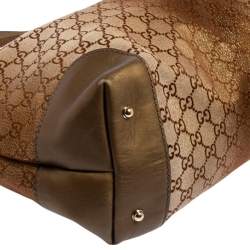 Pre Owned Gucci Bronze/Beige GG Shimmer Canvas and Leather Medium Heart Bit Charm Tote