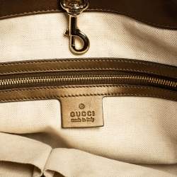 Pre Owned Gucci Bronze/Beige GG Shimmer Canvas and Leather Medium Heart Bit Charm Tote