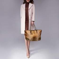 Pre Owned Gucci Bronze/Beige GG Shimmer Canvas and Leather Medium Heart Bit Charm Tote