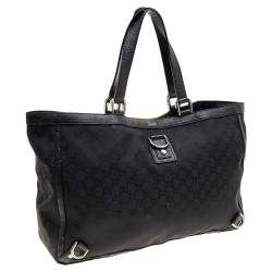 Pre Owned Gucci Black GG Canvas Abbey D-Ring Tote