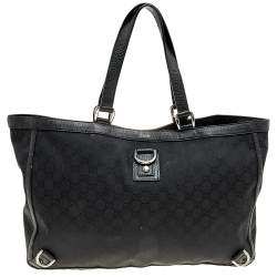 Pre Owned Gucci Black GG Canvas Abbey D-Ring Tote