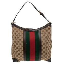 Pre Owned Gucci Beige/Ebony GG Canvas And Leather Medium Vintage Web Hobo