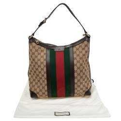 Pre Owned Gucci Beige/Ebony GG Canvas And Leather Medium Vintage Web Hobo