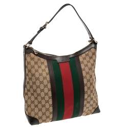 Pre Owned Gucci Beige/Ebony GG Canvas And Leather Medium Vintage Web Hobo