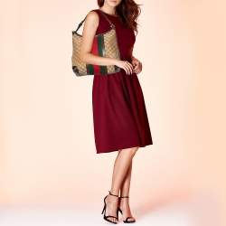 Pre Owned Gucci Beige/Ebony GG Canvas And Leather Medium Vintage Web Hobo