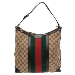 Pre Owned Gucci Beige/Ebony GG Canvas And Leather Medium Vintage Web Hobo