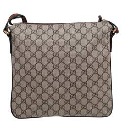 Pre Owned Gucci Beige/Ebony GG Supreme Canvas and Leather Courrier Messenger Bag