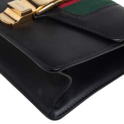 Pre Owned Gucci Black Leather Mini Web Chain Sylvie Crossbody Bag
