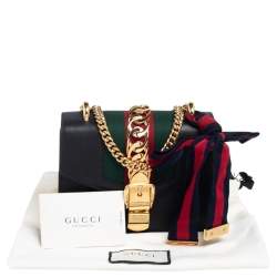 Pre Owned Gucci Black Leather Mini Web Chain Sylvie Crossbody Bag