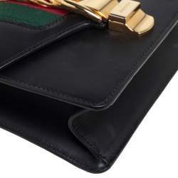 Pre Owned Gucci Black Leather Mini Web Chain Sylvie Crossbody Bag