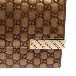 Pre Owned Gucci Metallic Beige Microguccissima Leather Dice Continental Wallet
